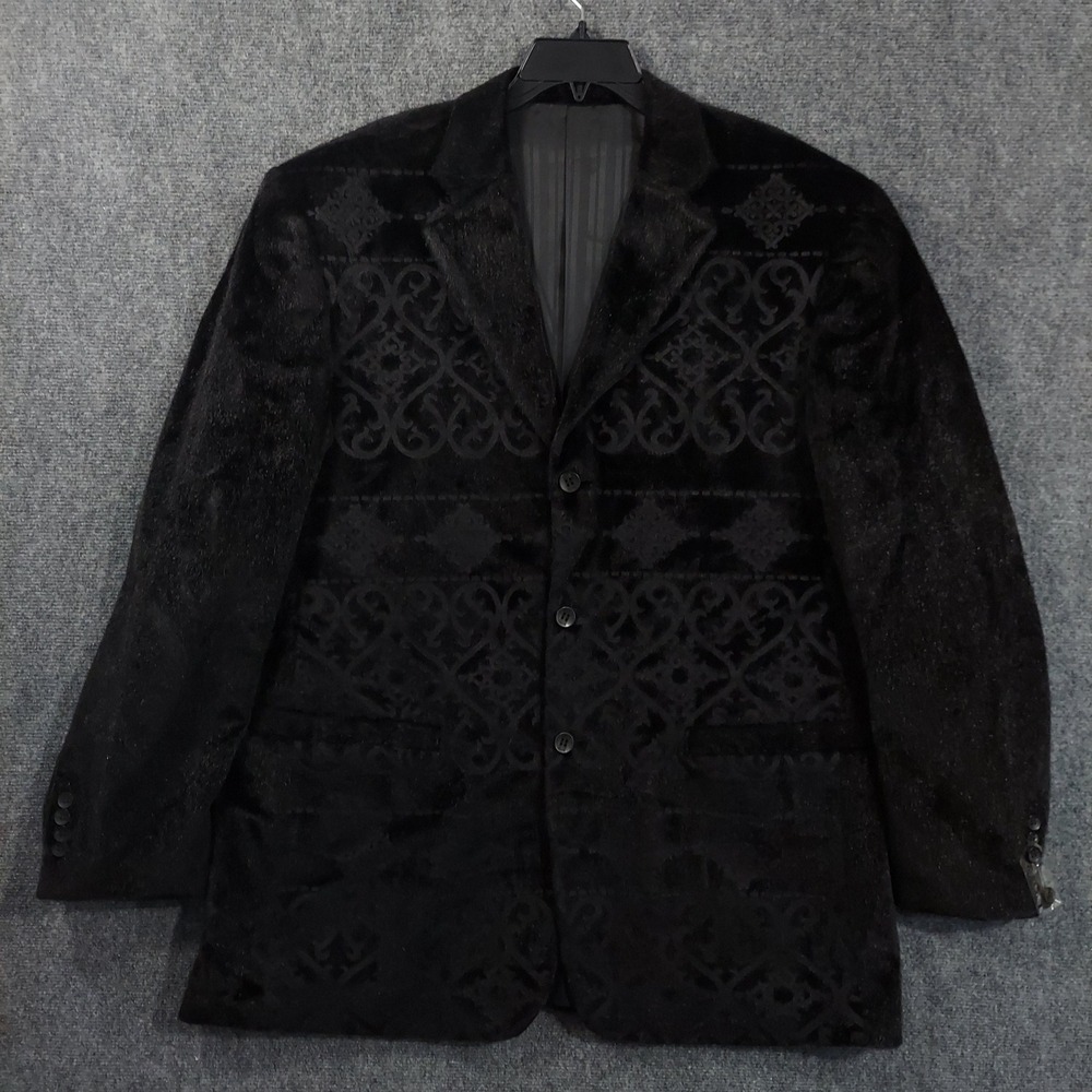 Venezzi Blazer Men XXL Black Faux Fur Damask Embossed‎ Formal Party Jacket